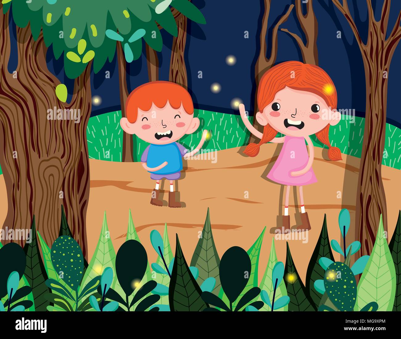 Cute kids at forest Stock Vector Image & Art - Alamy