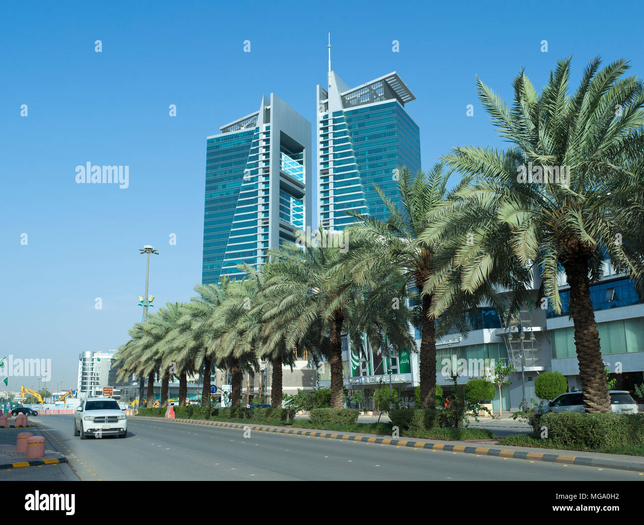 Light Traffic on Tahlia Street Early in The Morning Caused By Mandatory Re-routings as Part of Metro Construction Project In Riyadh, Saudi Arabia, 26- Stock Photo