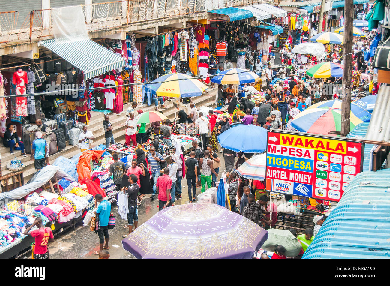 Aerial view of Kariakoo street stalls, Dar es Salaam, Tanzania Stock Photo