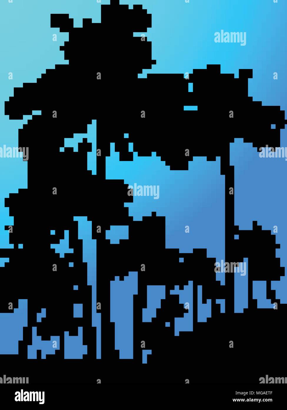 Tropical Palm Trees Black Silhouette Forest Over Blue Portrait Background Stock Vector