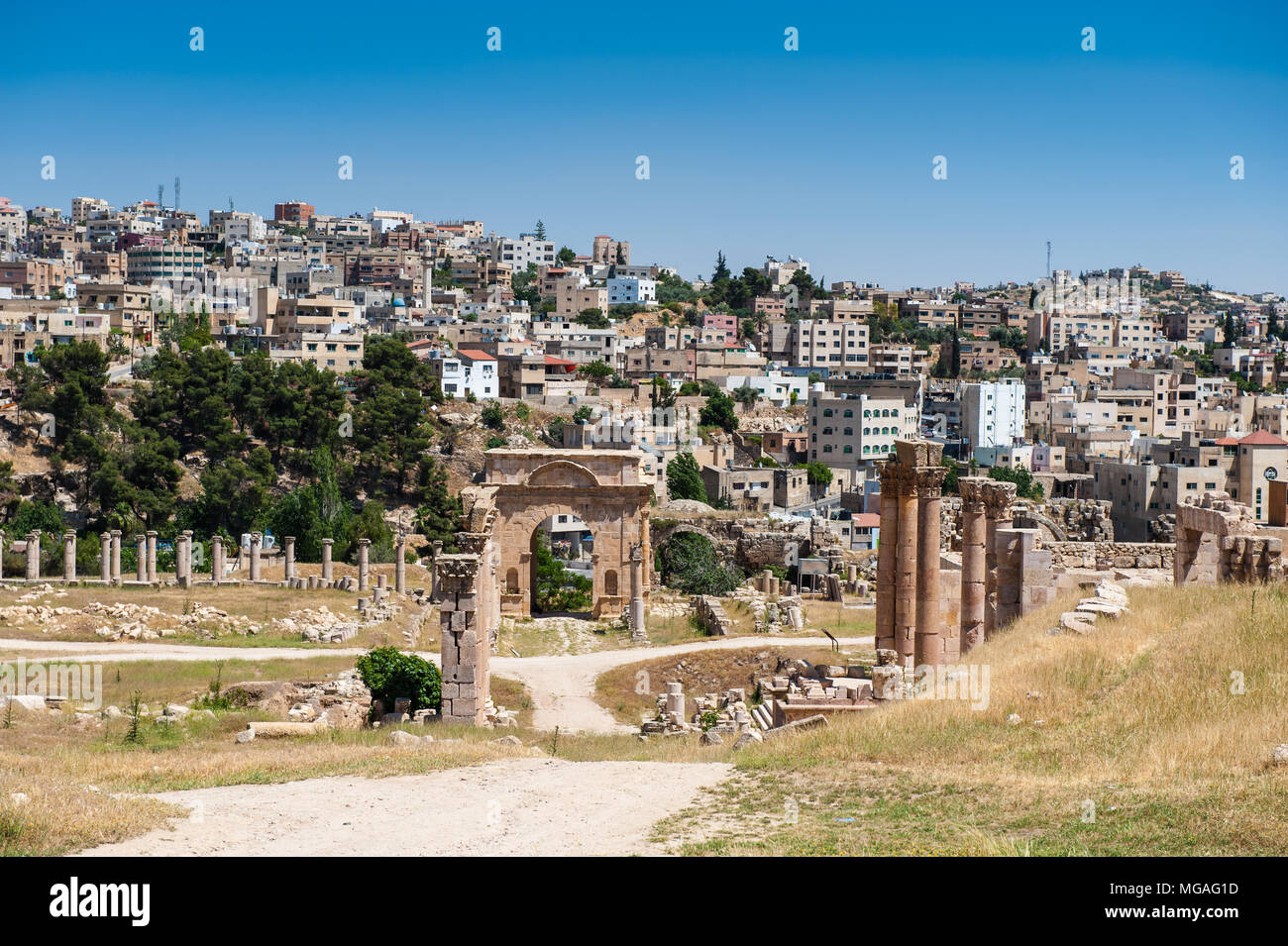 Ancient Roman city of Gerasa of Antiquity , modern Jerash, Jordan Stock Photo