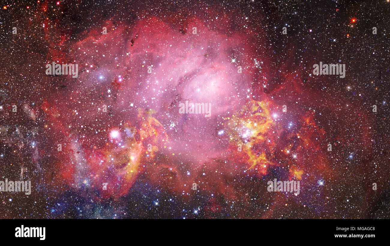 Giant glowing nebula. Space background with red nebula and stars ...