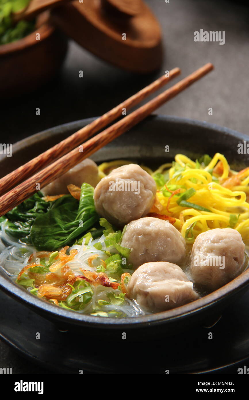 Mie Bakso. Noodle and meatball soup, the most popular Peranakan street