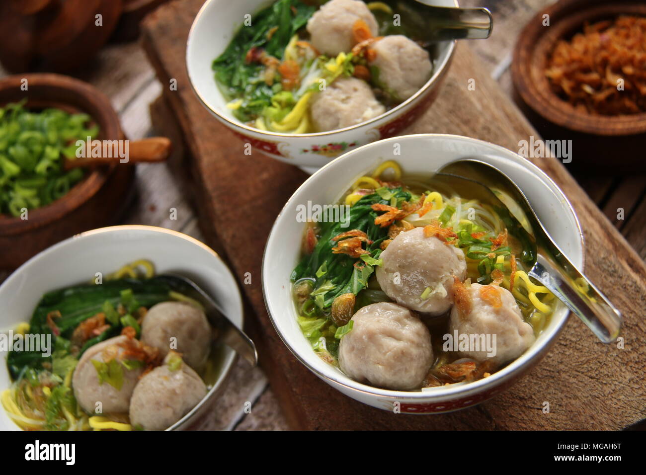 Mie Bakso. Noodle and meatball soup, the most popular Peranakan street