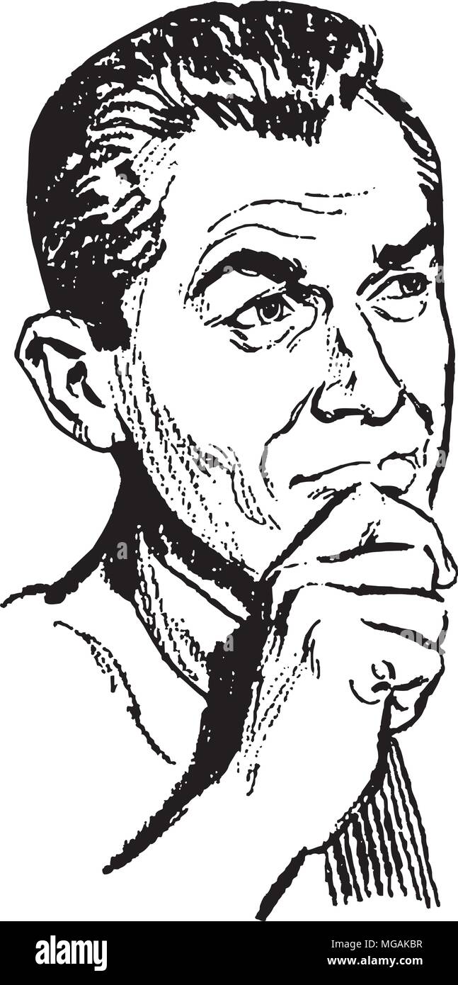 Pondering Man - Retro Clipart Illustration Stock Vector