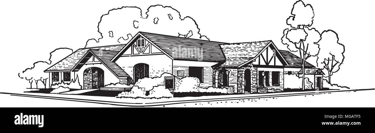 Rancher Style House - Retro Clipart Illustration Stock Vector Image & Art -  Alamy