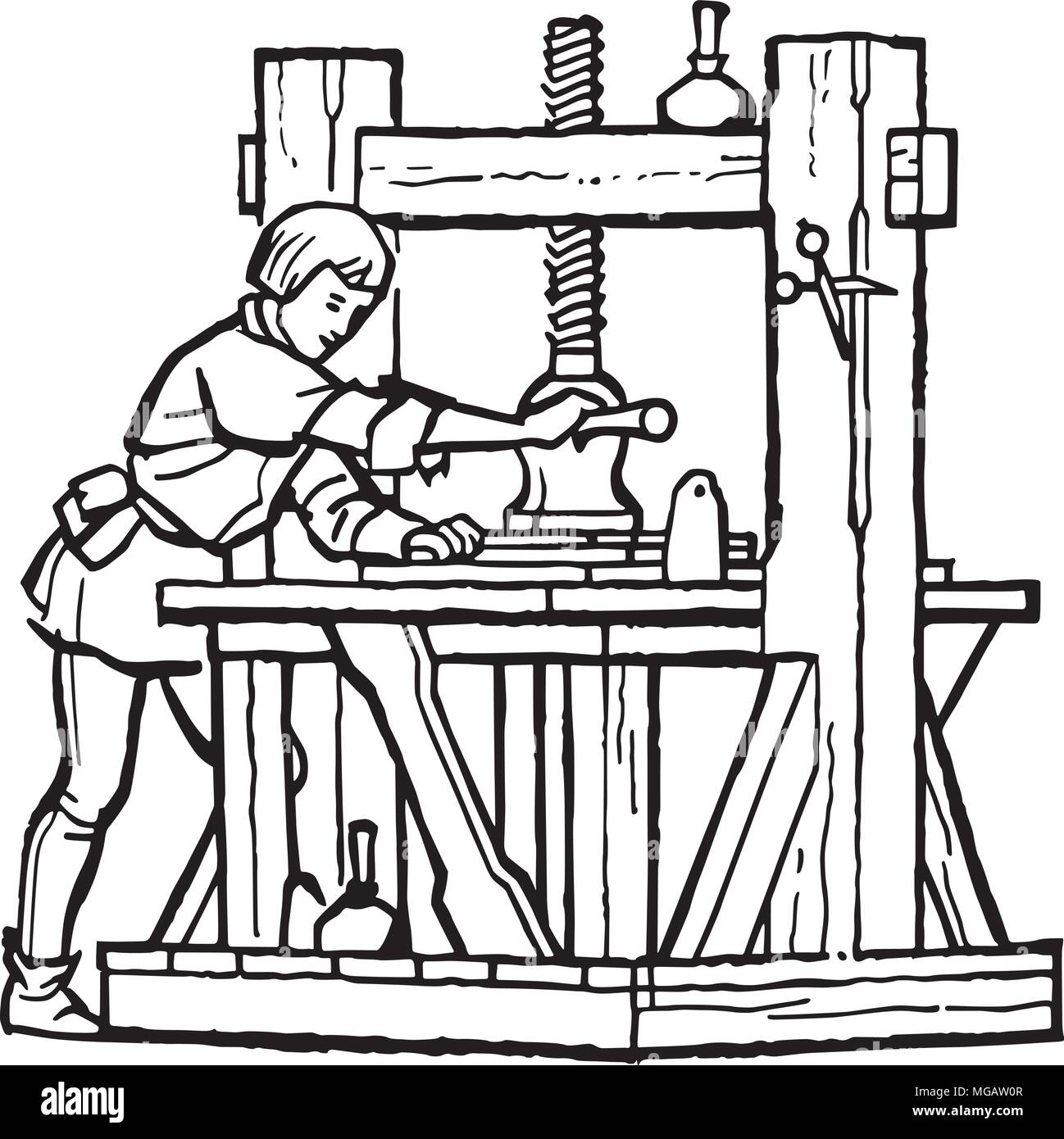 Renaissance Printer - Retro Clipart Illustration Stock Vector