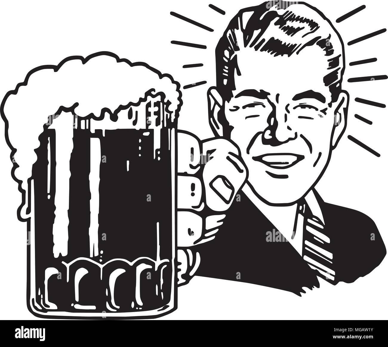 Retro Beer Guy - Retro Clipart Illustration Stock Vector