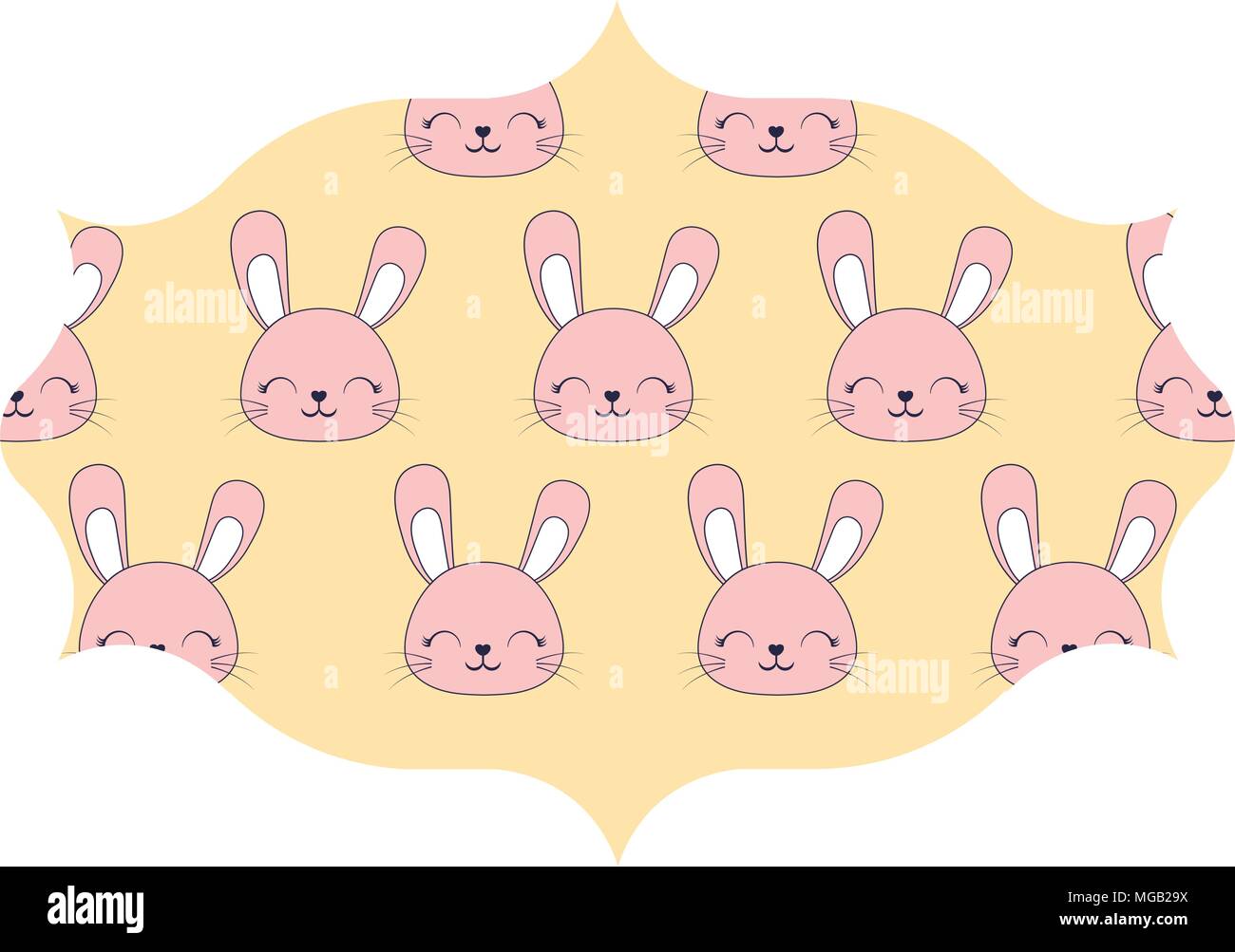 decorative arabic frame with cute rabbits over white background ...