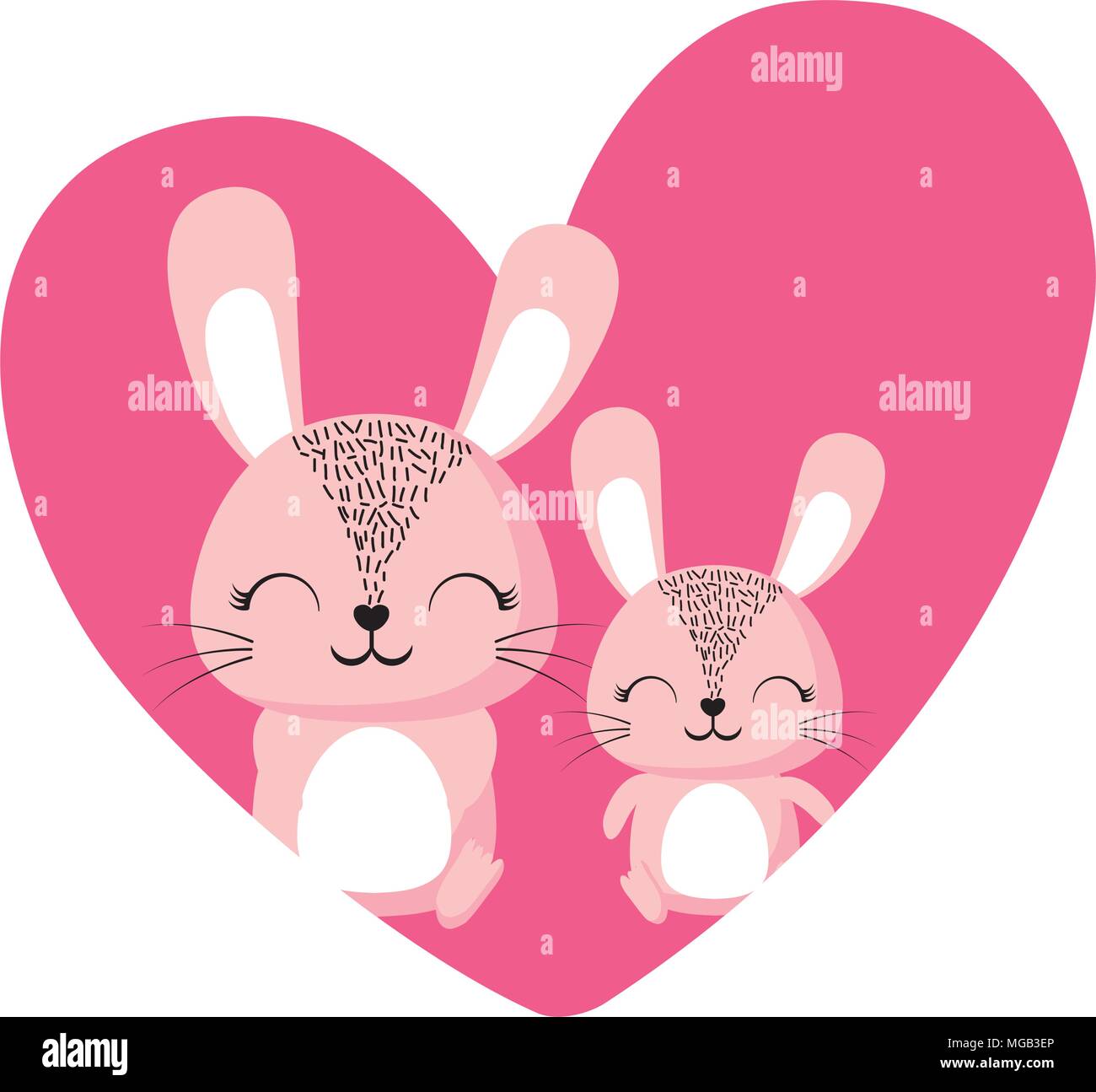 heart with cute rabbits over white background, colorful design. vector ...