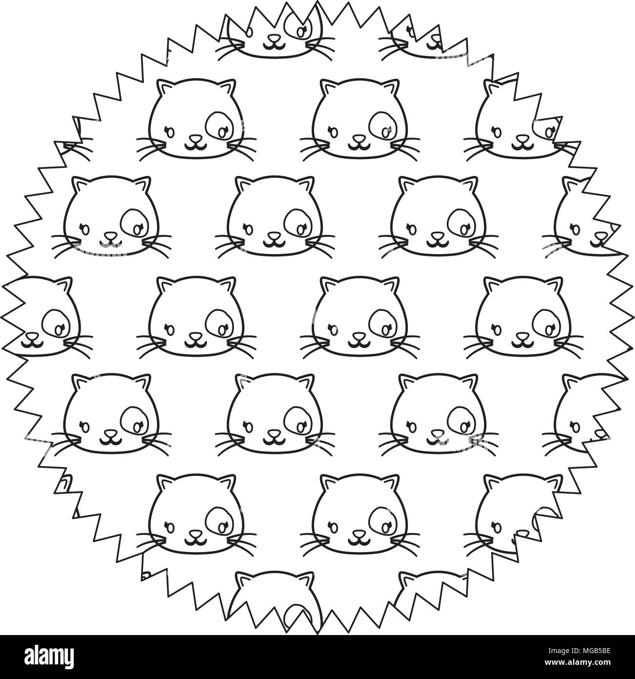 Round Cat Pattern decorative circular frame with cute cats pattern over white background ...