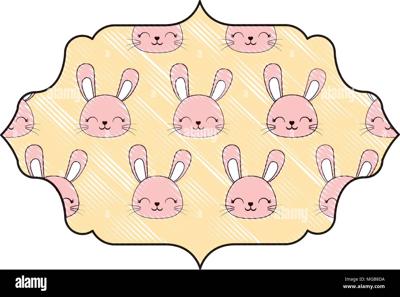 decorative arabic frame with cute rabbits over white background ...