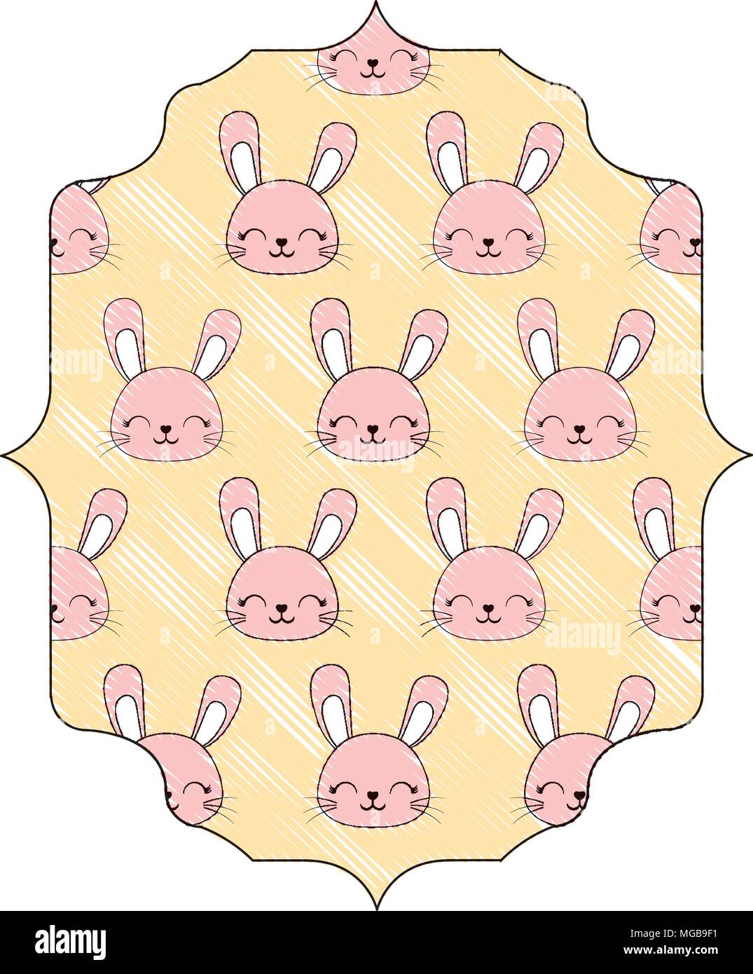 decorative arabic frame with cute rabbits over white background ...