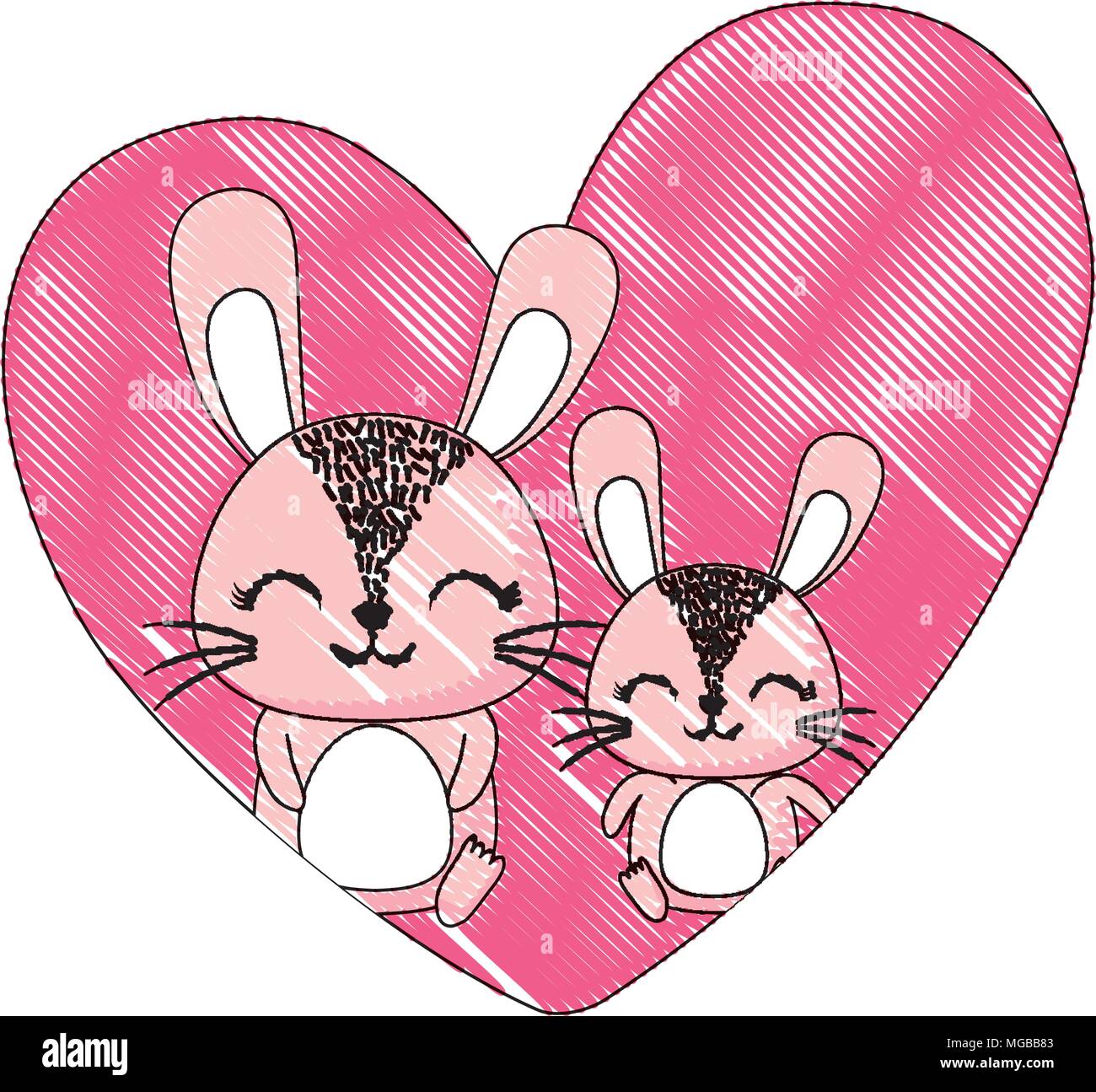 heart with cute rabbits over white background, colorful design. vector ...
