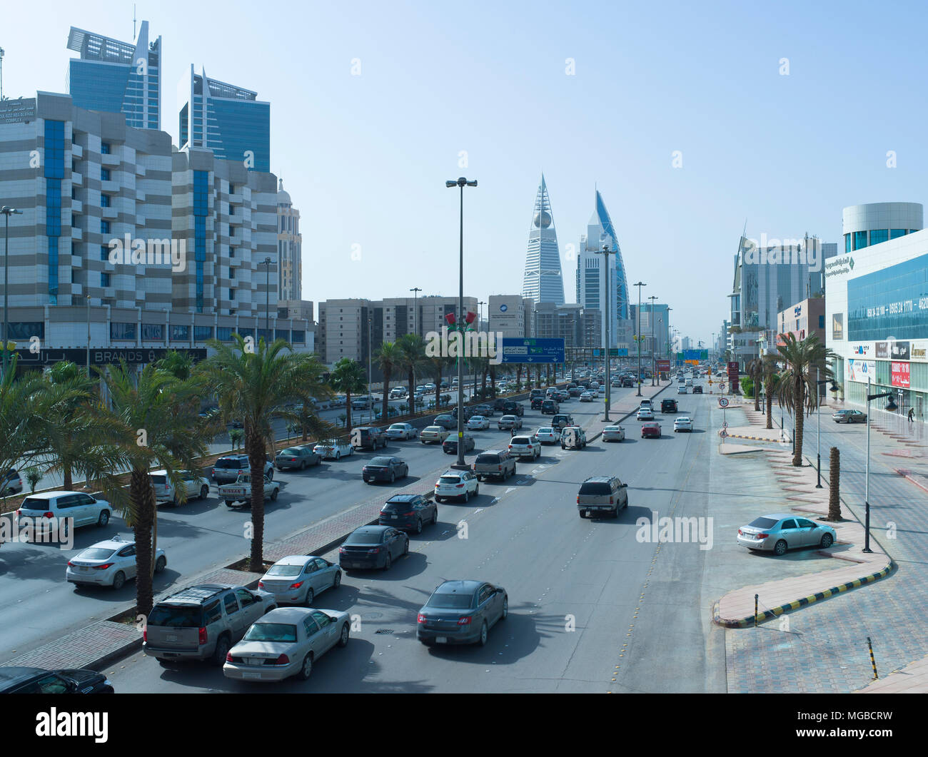 This April Only Around One Million Foreign Workers Have Left Saudi Arabia For Good, Which Explains This Light Traffic on King Fahad Road Early in The  Stock Photo