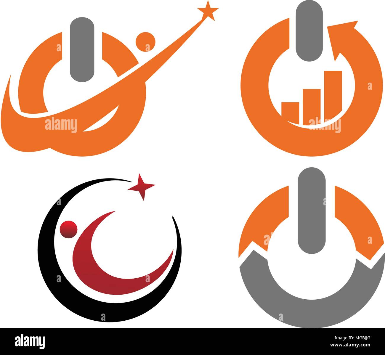 Power Button Business Success Solution Set Stock Vector