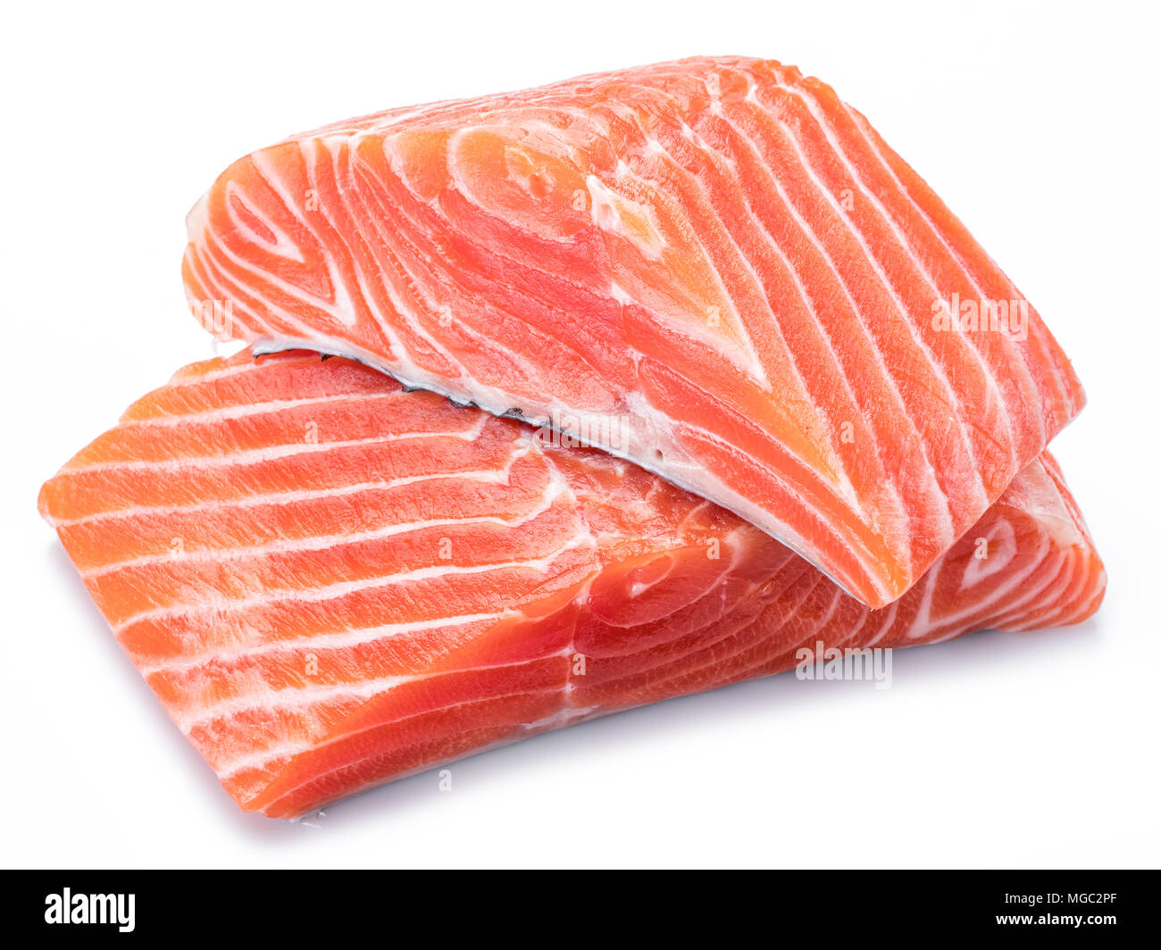 Fresh raw salmon fillets isolated on white background Stock Photo - Alamy
