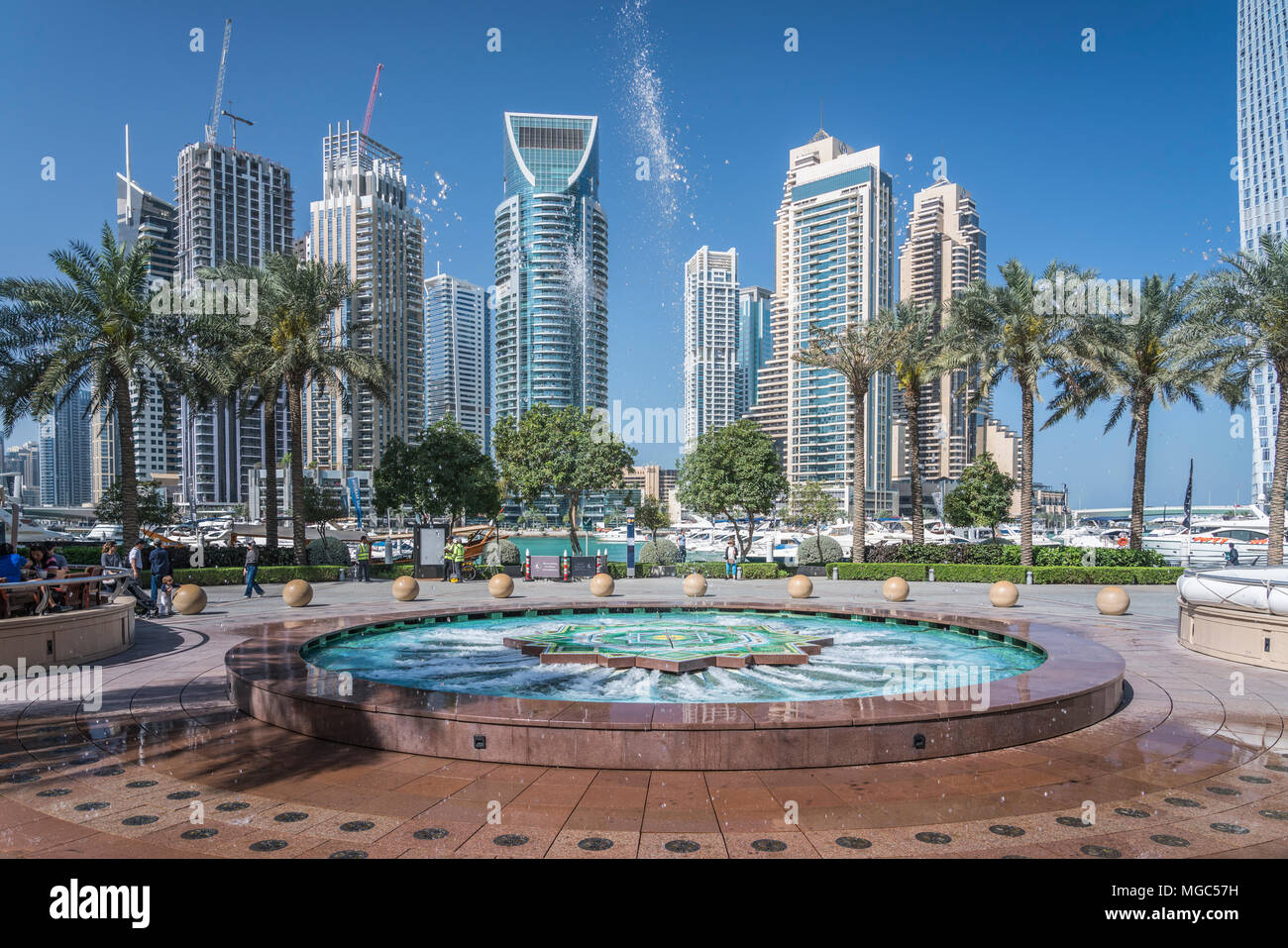 A decorative water fountain in the marina of Dubai, UAE, Middle East Stock Photo Alamy
