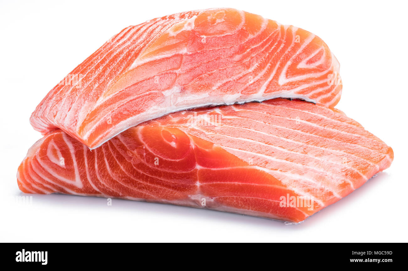 Fresh raw salmon fillets isolated on white background Stock Photo - Alamy