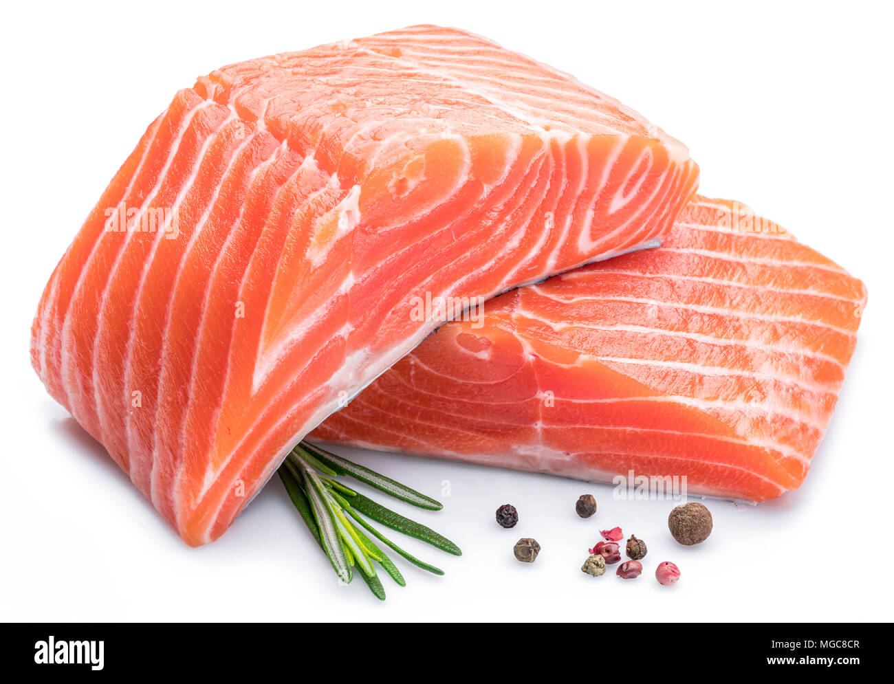 Fresh raw salmon fillets isolated on white background Stock Photo - Alamy