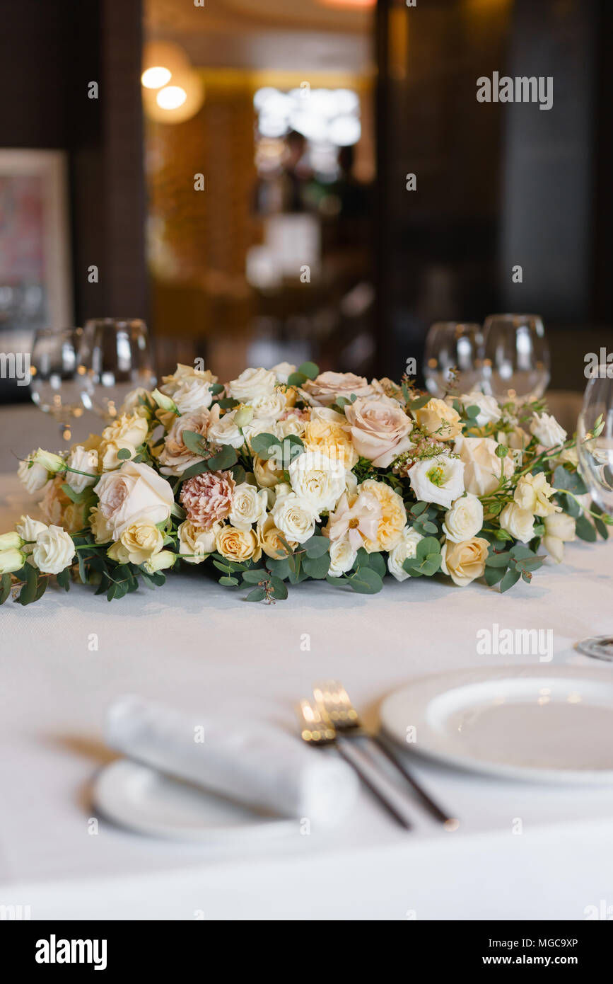 Luxury Wedding Reception Flower Arrangement On Table In