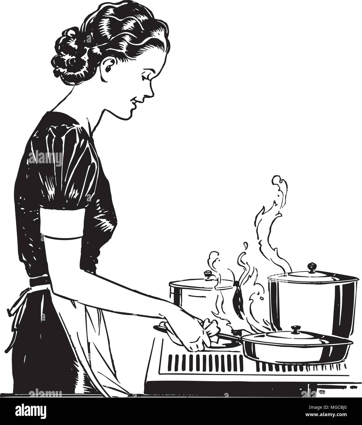 Vintage Woman Cooking Clipart