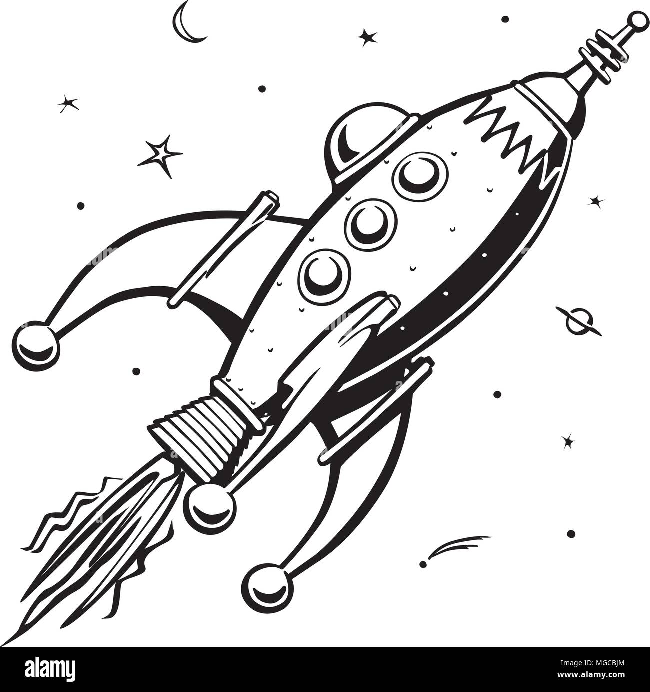 Retro Rocketship - Retro Clipart Illustration Stock Vector
