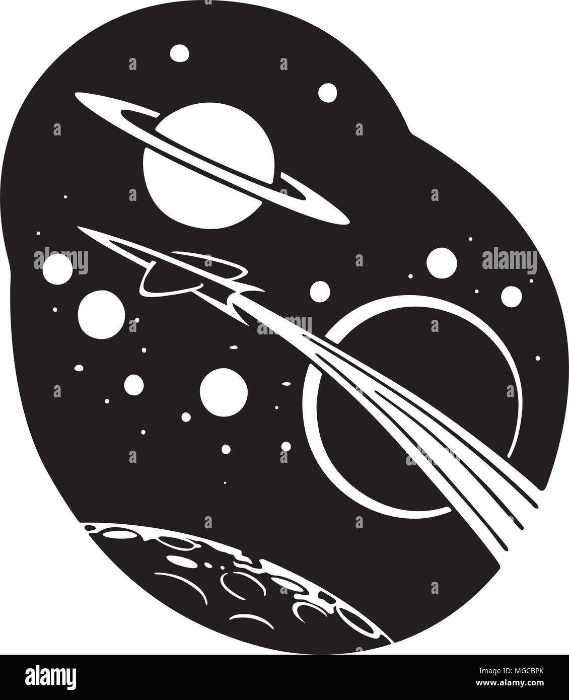 Rocketship To Space - Retro Clipart Illustration Stock Vector