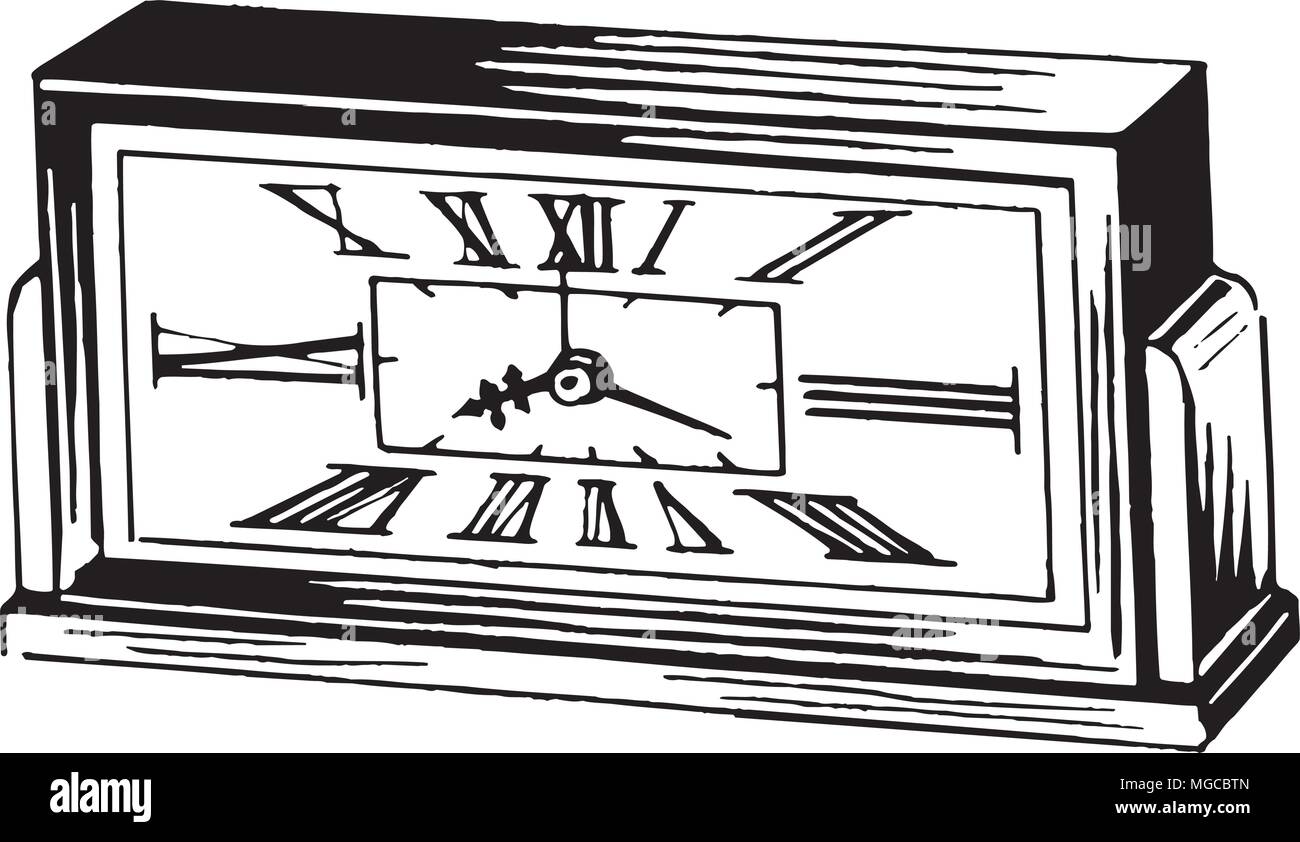 Roman Numeral Alarm Clock Retro Clipart Illustration Stock Vector