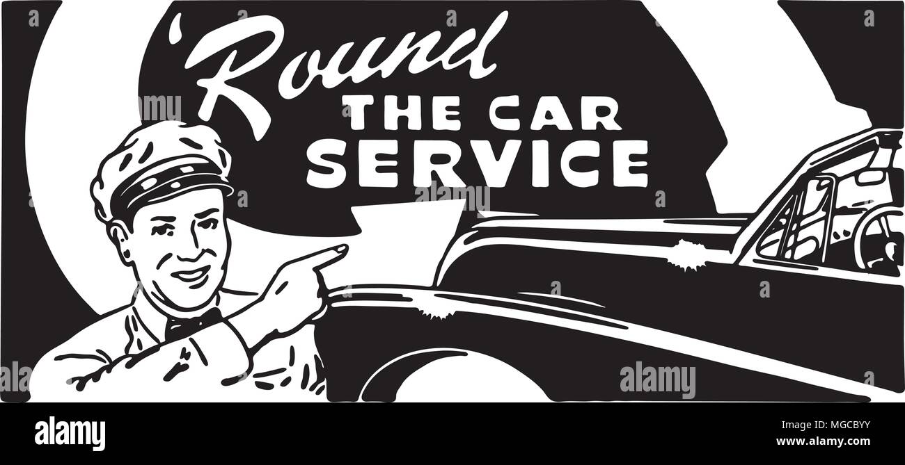 Round The Car Service - Retro Ad Art Banner Stock Vector