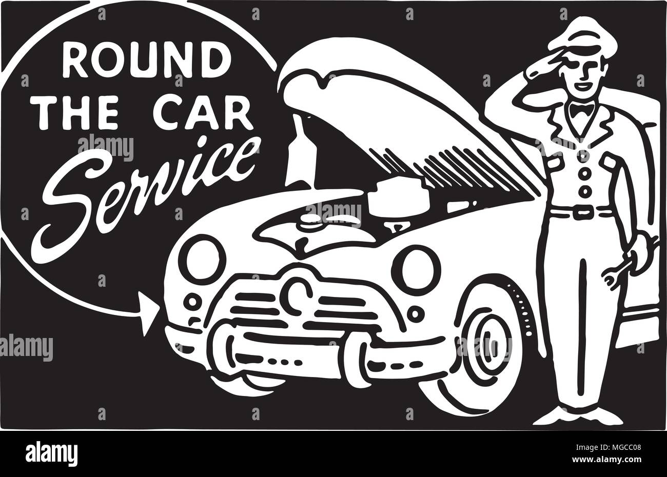 Round The Car Service 2 - Retro Ad Art Banner Stock Vector