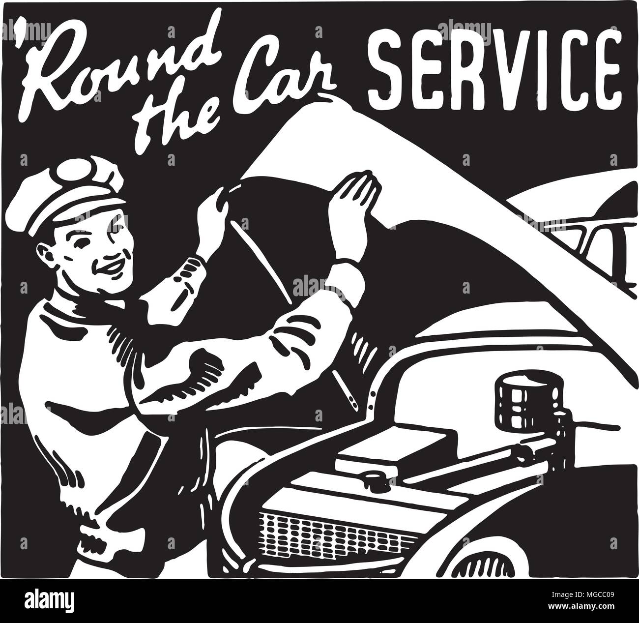 Round The Car Service 3 - Retro Ad Art Banner Stock Vector