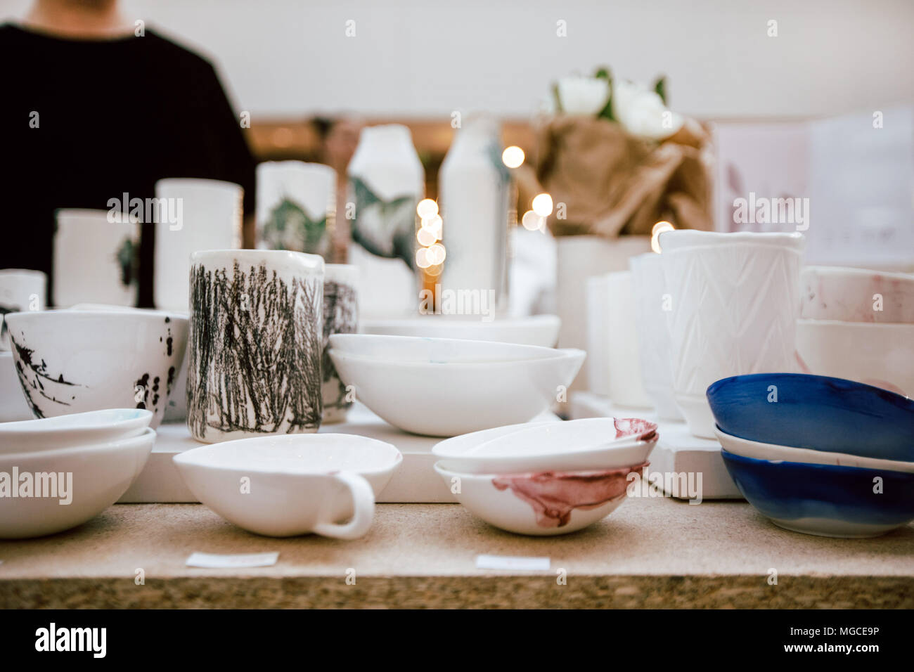 Assortment of white ceramic utensil Stock Photo