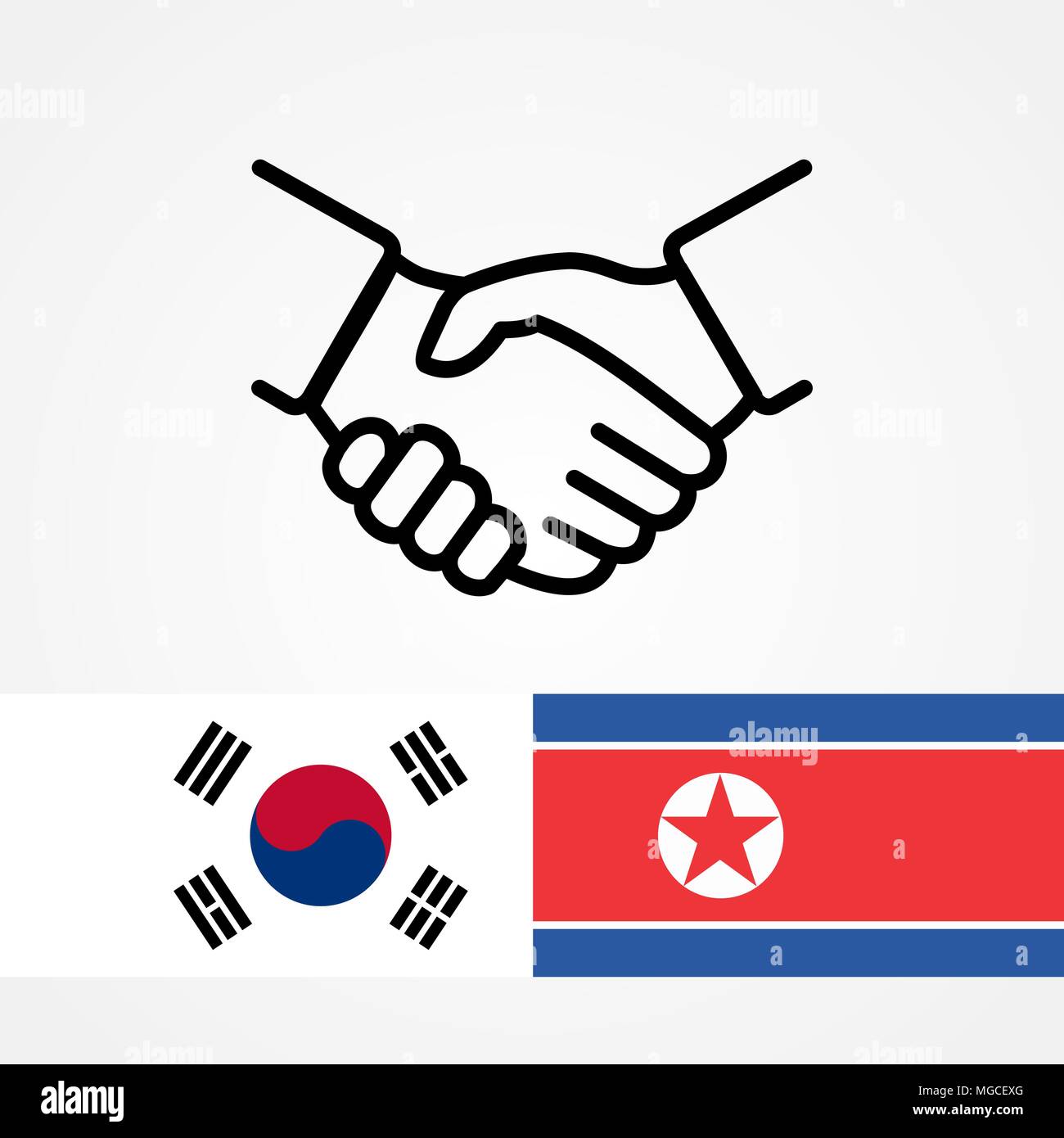 North and South Korea handshake flags flat. Stock Vector