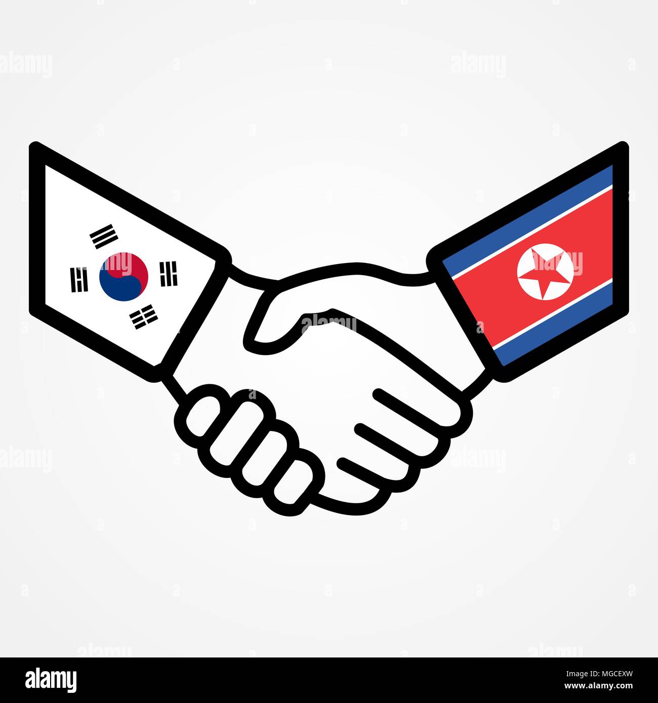 North and South Korea handshake flags flat. Stock Vector