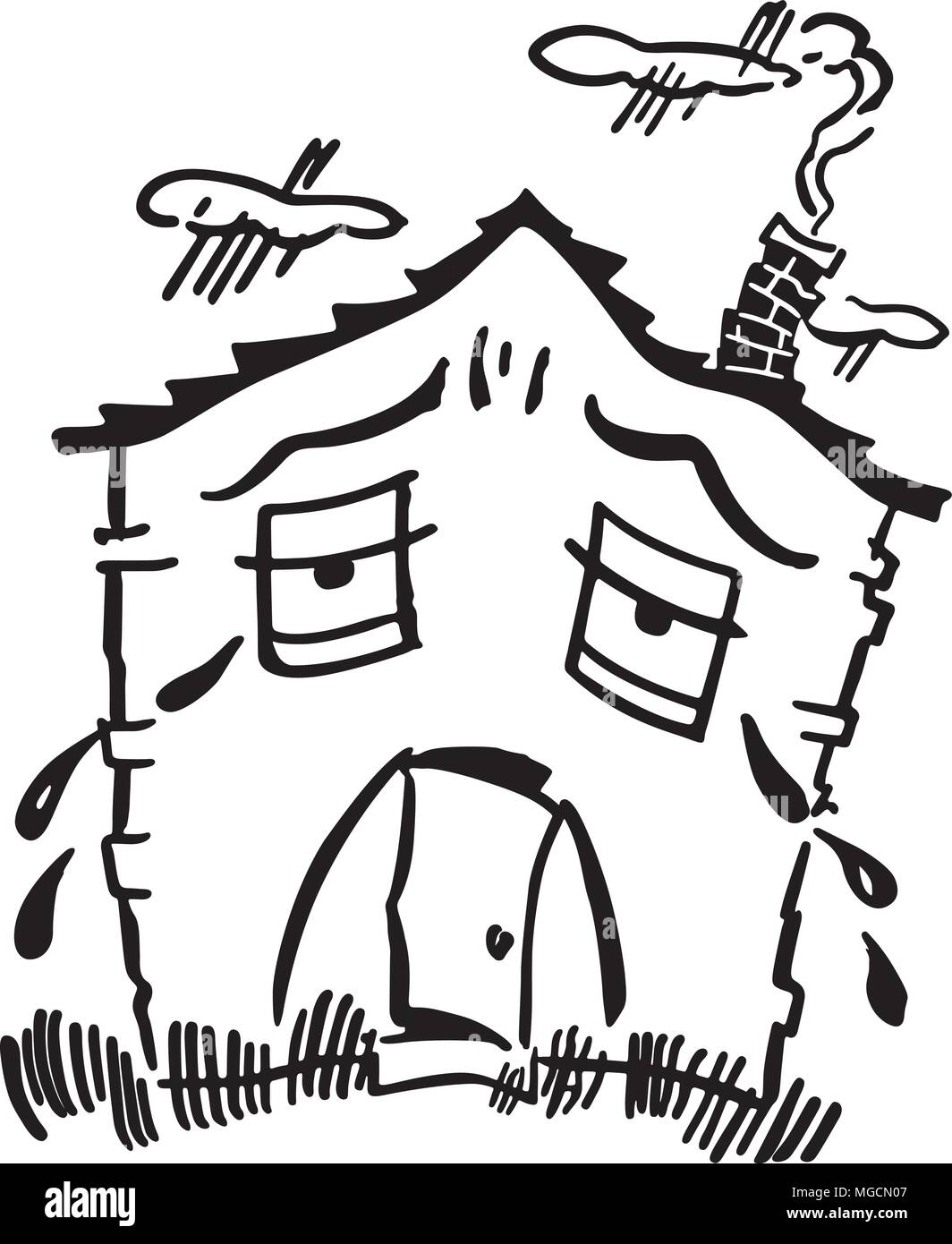Sad House - Retro Clipart Illustration Stock Vector