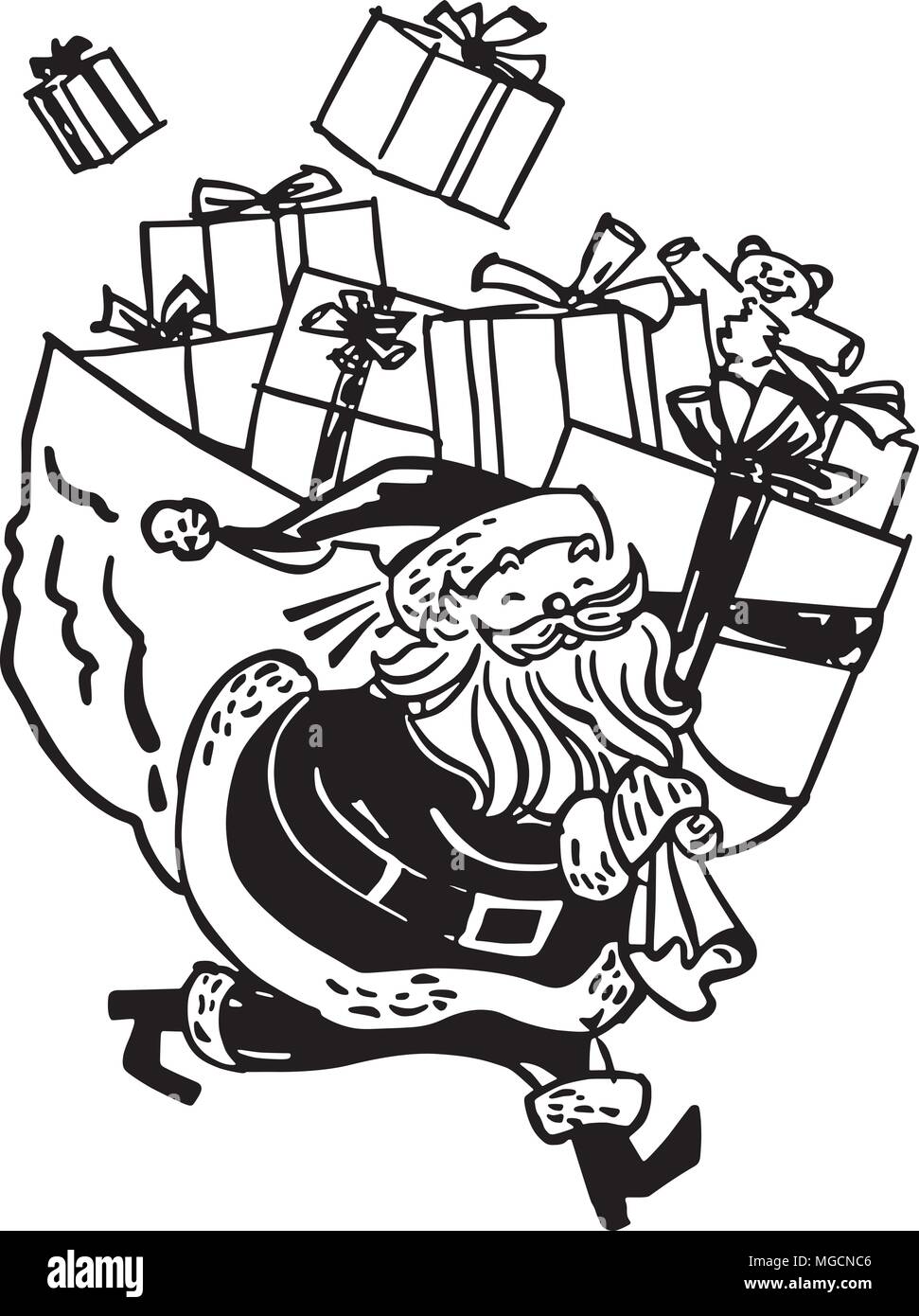 Santa With Huge Bag Of Gifts - Retro Clipart Illustration Stock Vector ...