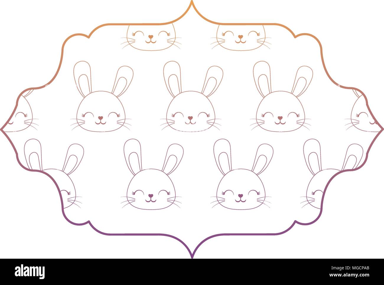 decorative arabic frame with cute rabbits over white background ...