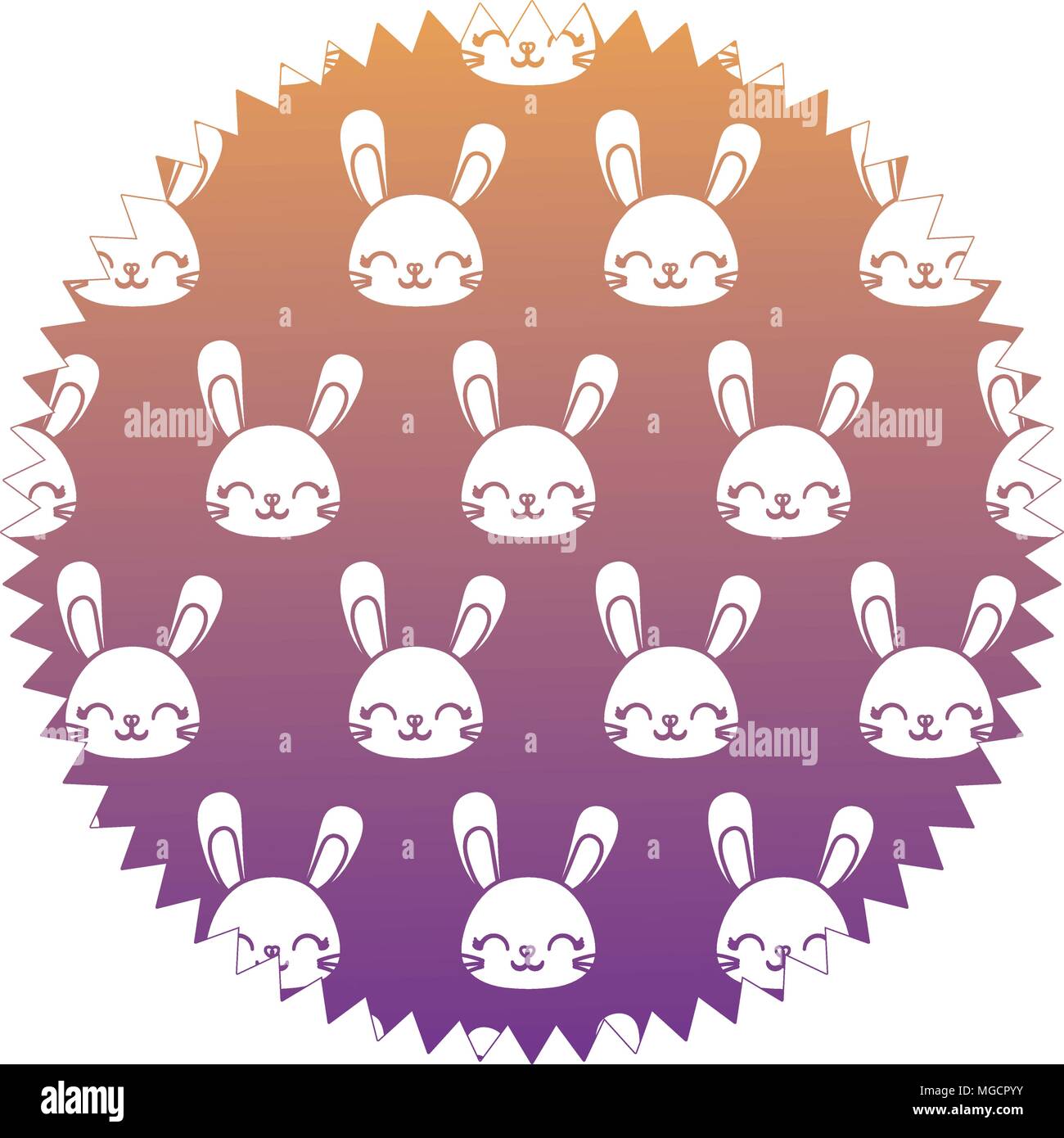 circular frame with cute rabbits over white background, colorful design ...