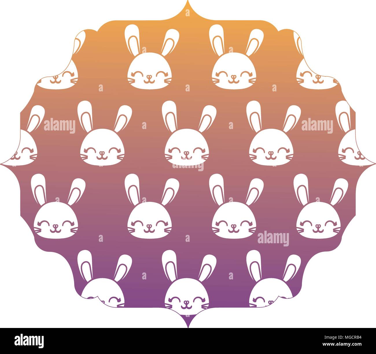 decorative arabic frame with cute rabbits over white background ...