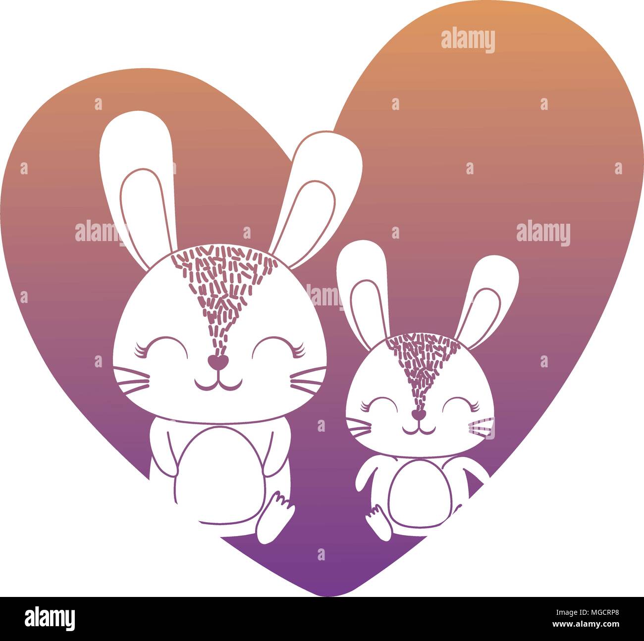 heart with cute rabbits over white background, colorful design. vector ...
