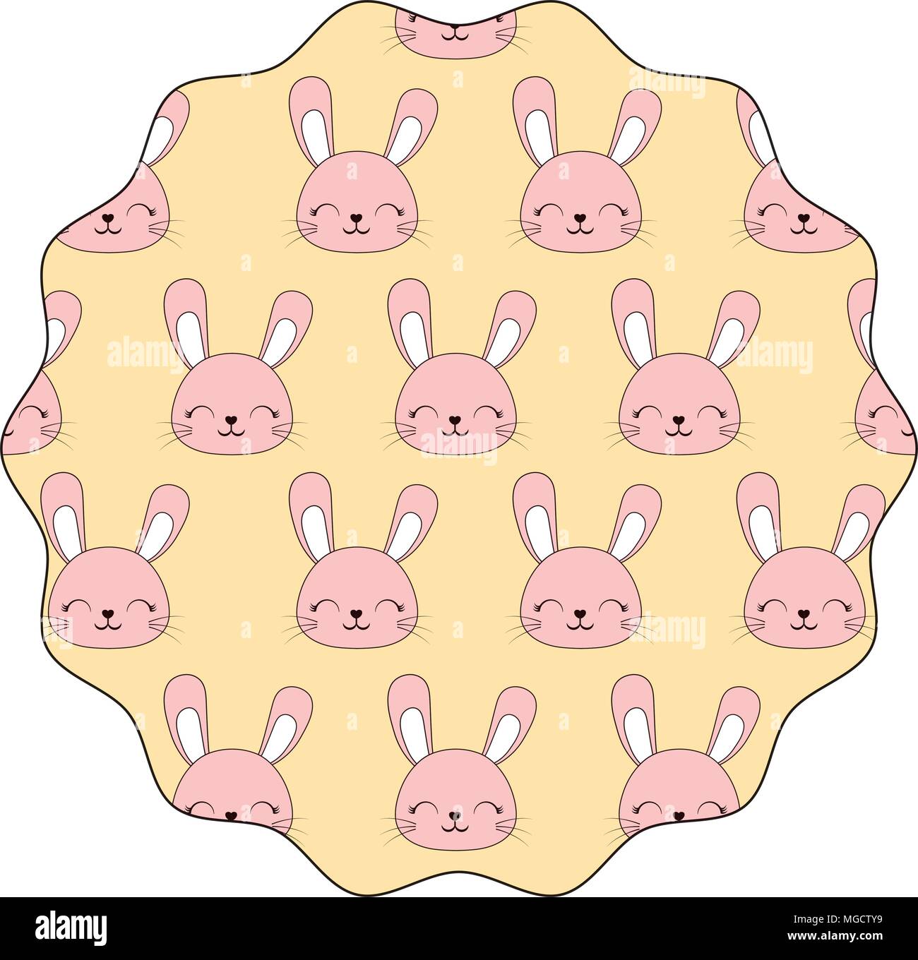 circular frame with cute rabbits over white background, colorful design ...