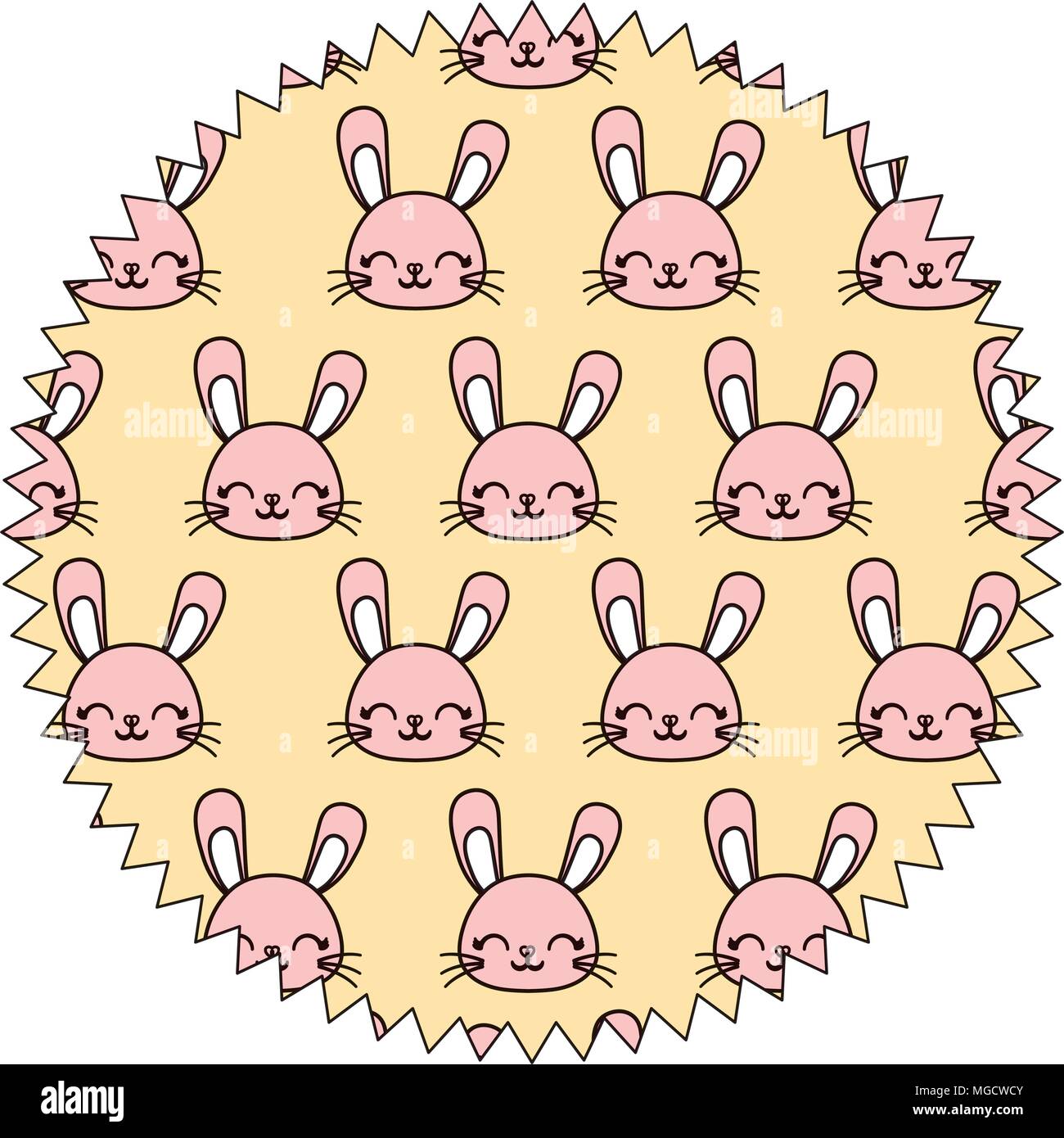 circular frame with cute rabbits over white background, colorful design ...