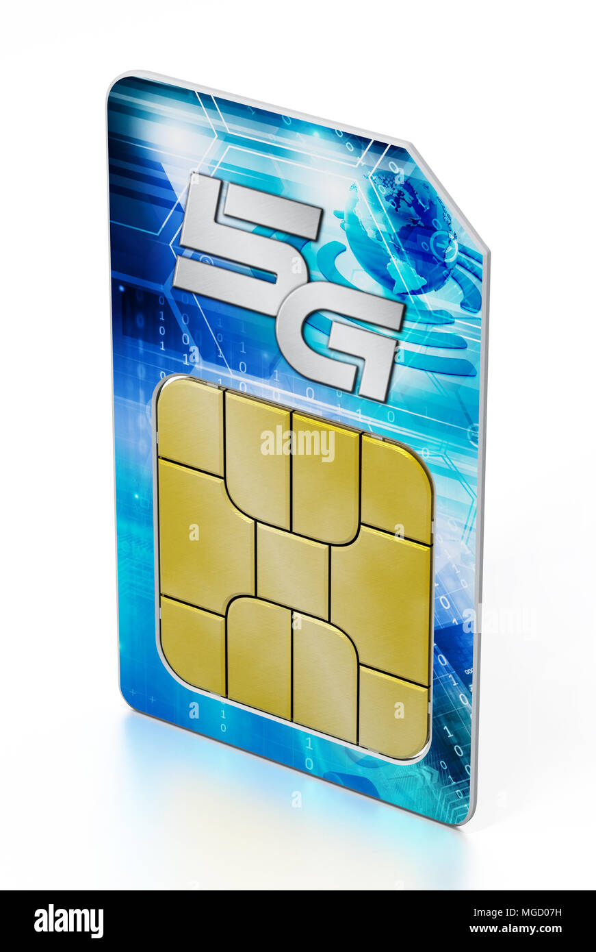 5G SIM card isolated on white background. 3D illustration. Stock Photo