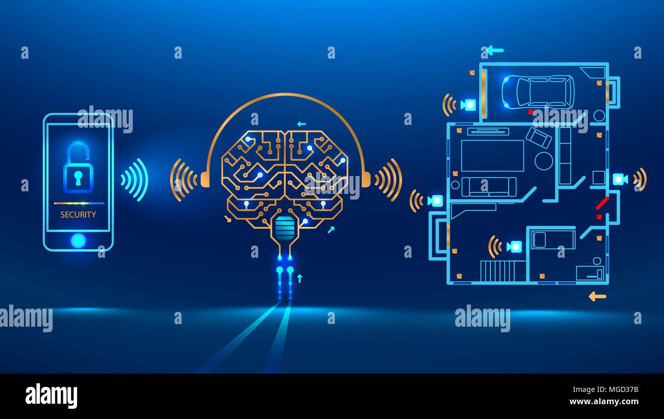 artificial intelligence controls smart home in the distance through app