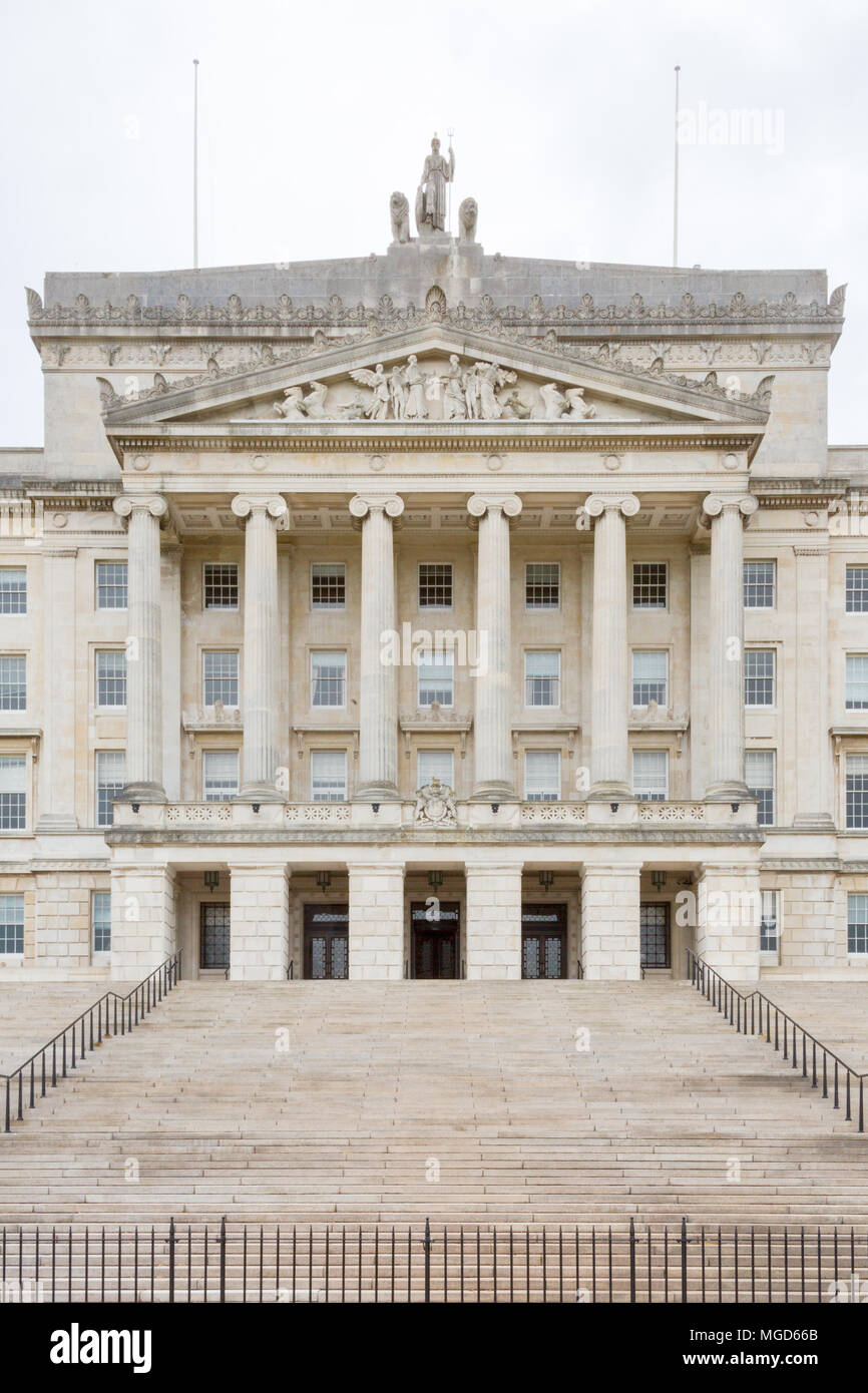 Belfast/N. Ireland - May 31, 2015: In East Belfast stand the Parliament Buildings at the end of Prince of Wales Ave. Also known as Stormont. Stock Photo