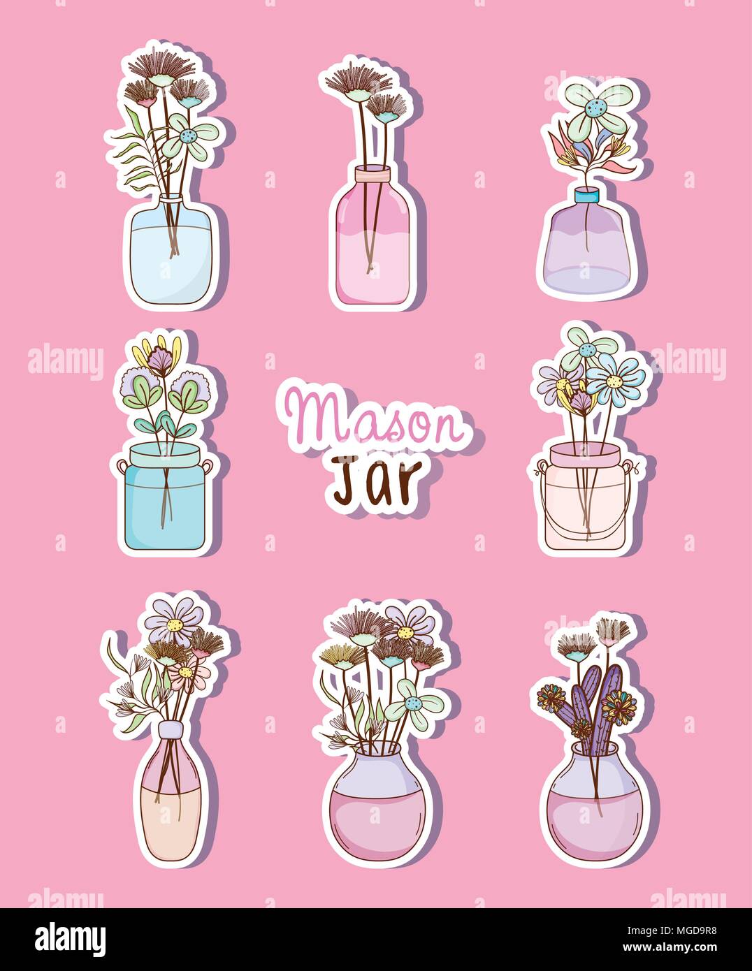 Set of mason jar with flowers drawings Stock Vector Image & Art Alamy