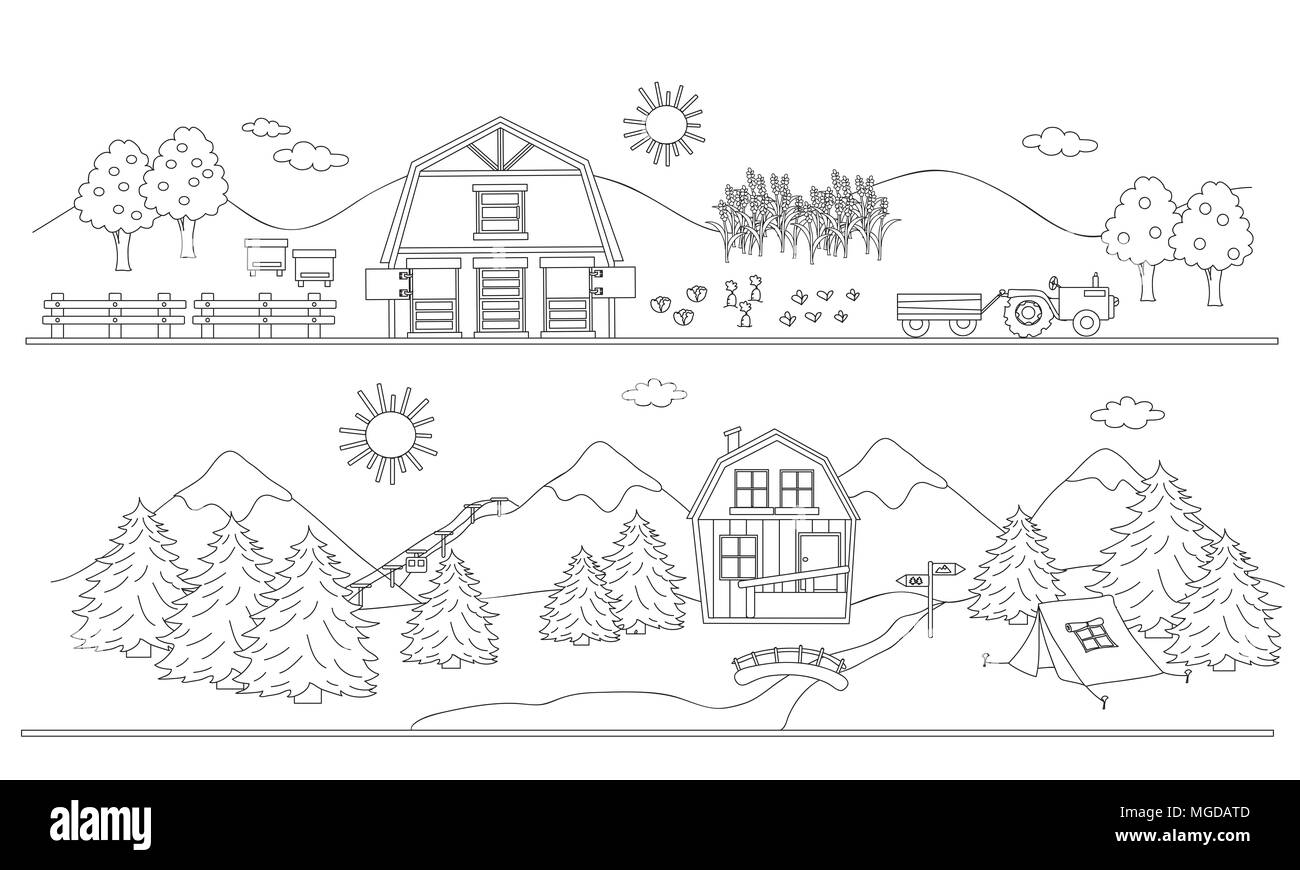 rural landscape and alpin landscape in black and white Stock Photo - Alamy