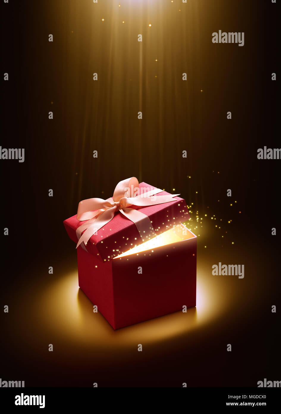 Pink open gift box with magical light Stock Photo