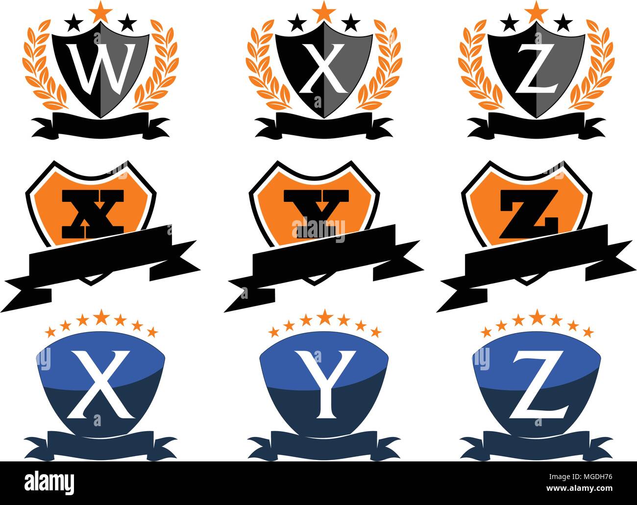 Emblem Star Ribbon Shield Initial Set Stock Vector Image & Art - Alamy